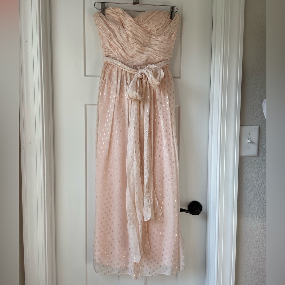 Jill Stuart Y2K Silk Ballerina Pink Strapless Metallic Dot Tea Length Dress - Picture 4 of 13